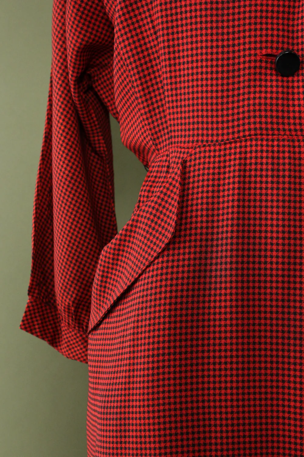 1940s Vermillion Checkered Dress L