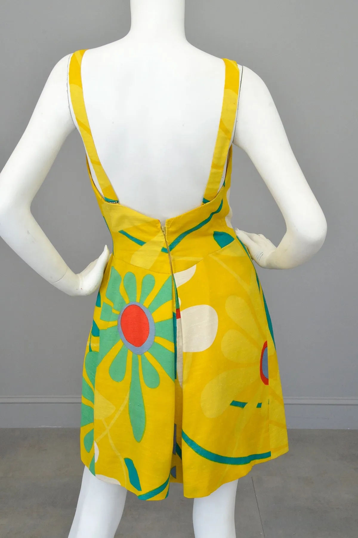 1960s 70s Flower Power Jumper Mini Sundress by Arnold Scaasi