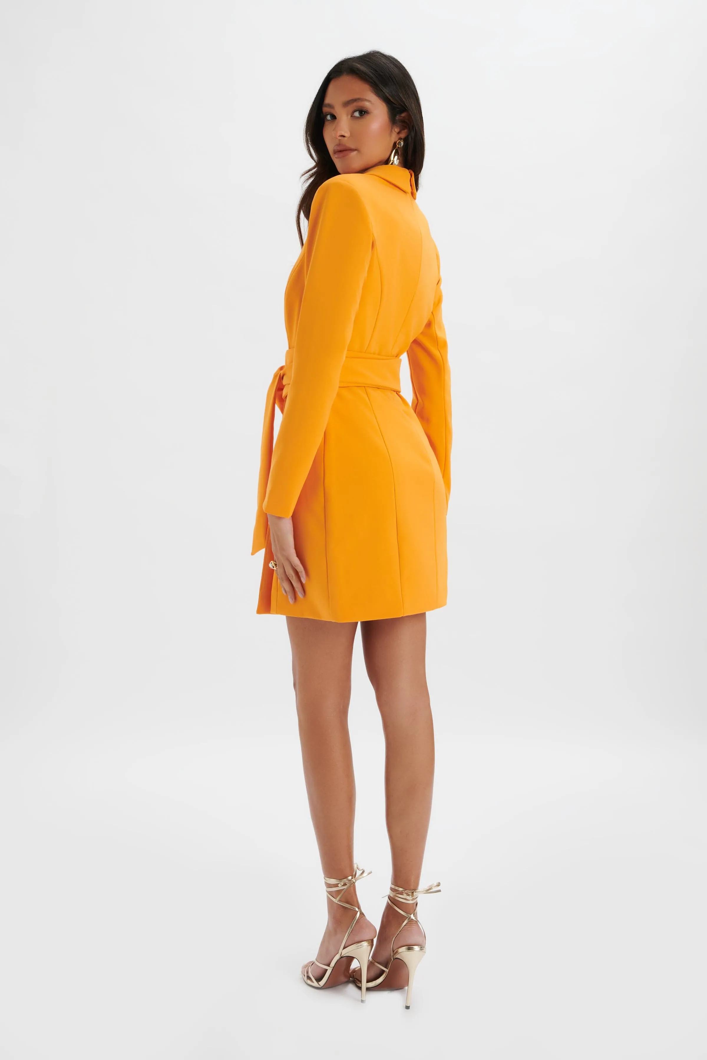 ADYA Rosette Belted Blazer Mini Dress in Orange