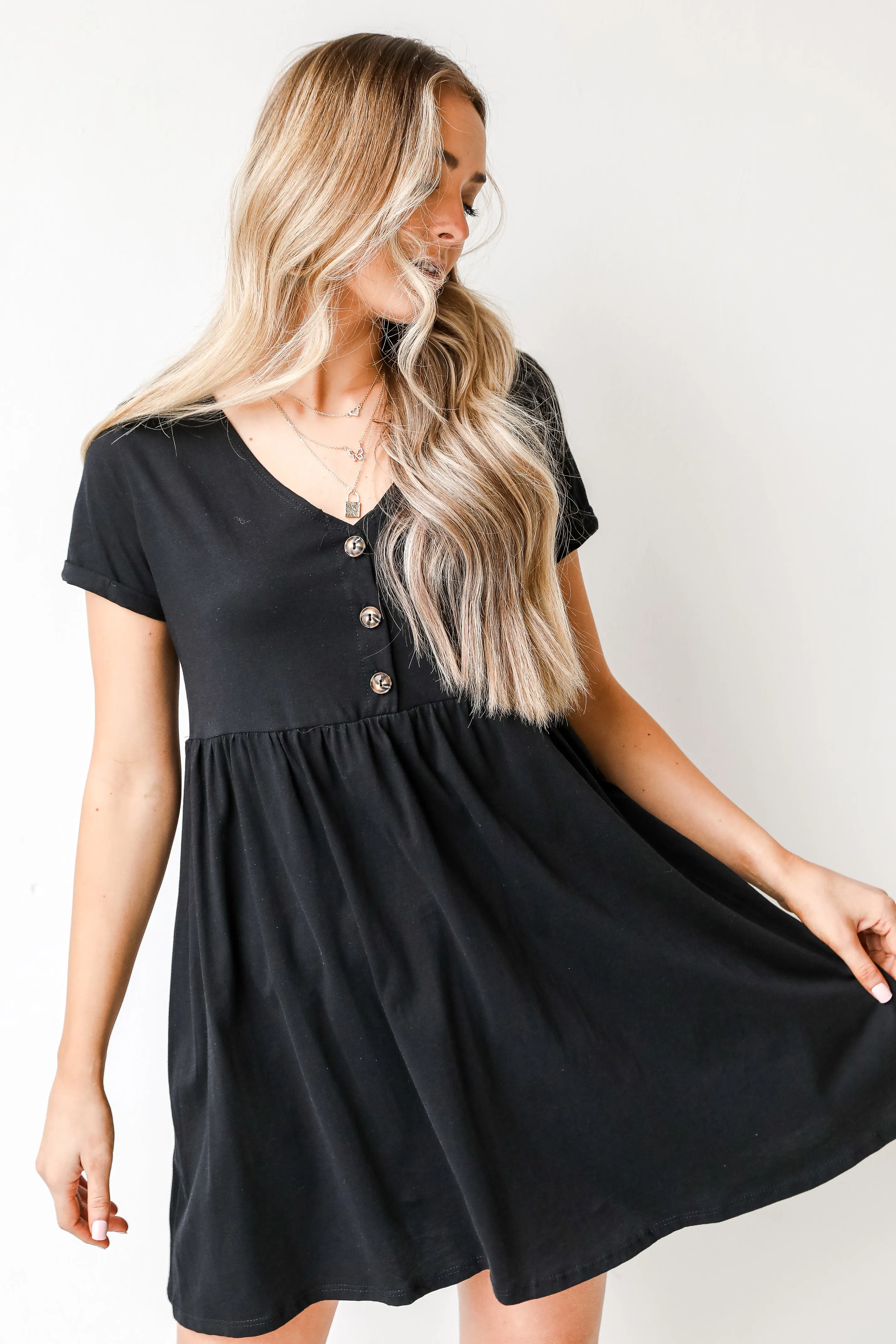 Afternoon Dates Button Front Babydoll Dress