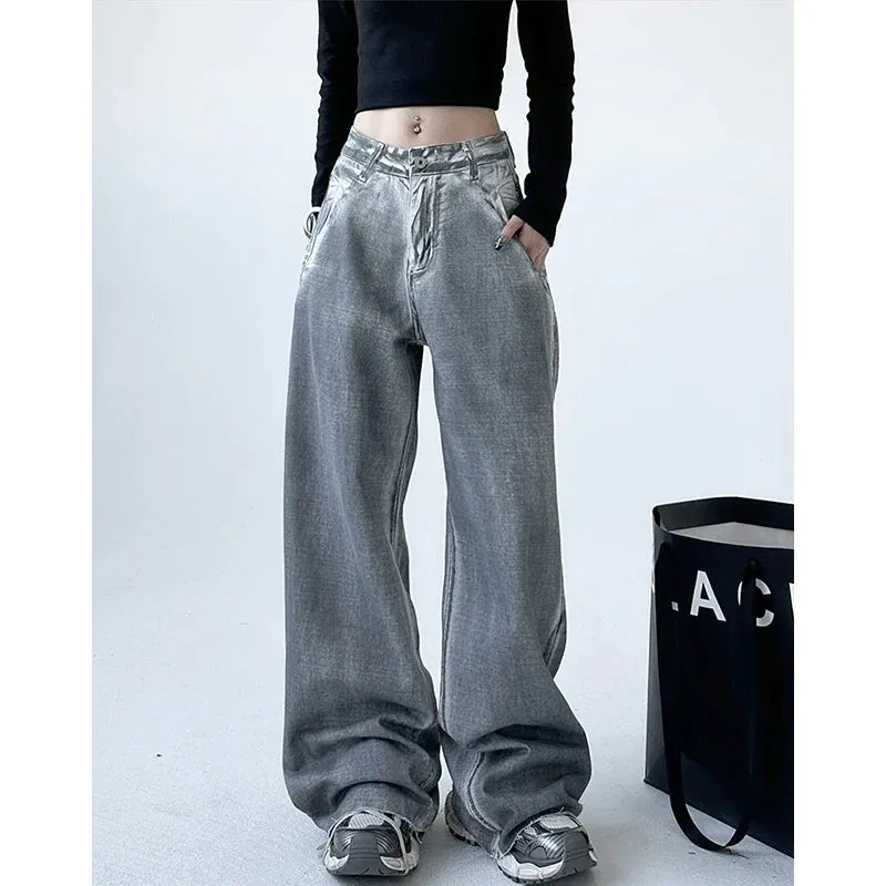 American Vintage Streetwear High Waist Straight Denim Pants