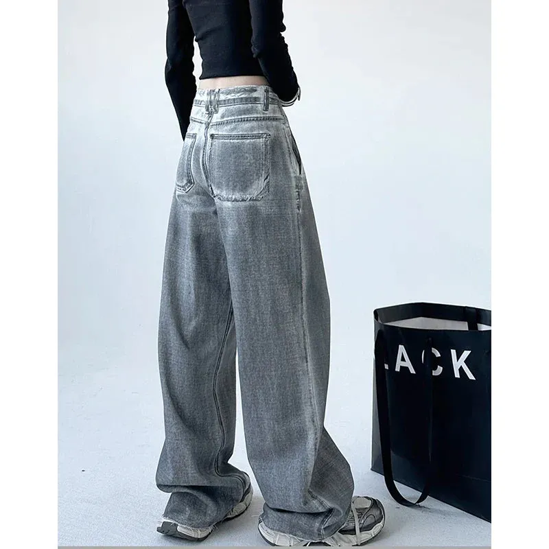 American Vintage Streetwear High Waist Straight Denim Pants