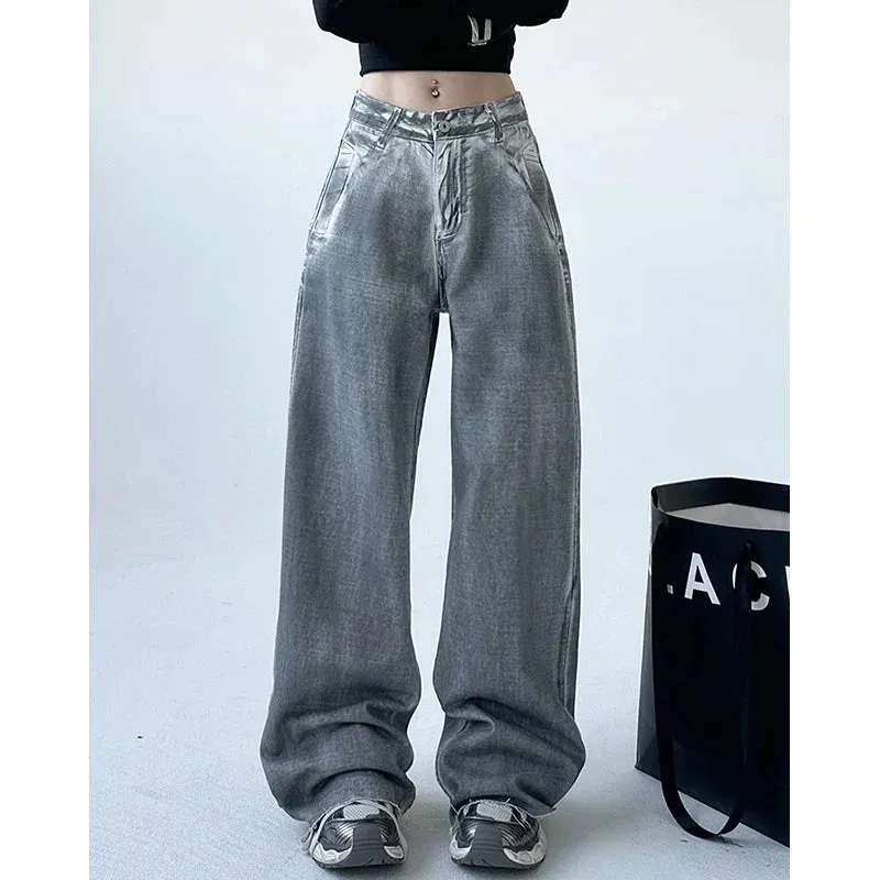 American Vintage Streetwear High Waist Straight Denim Pants