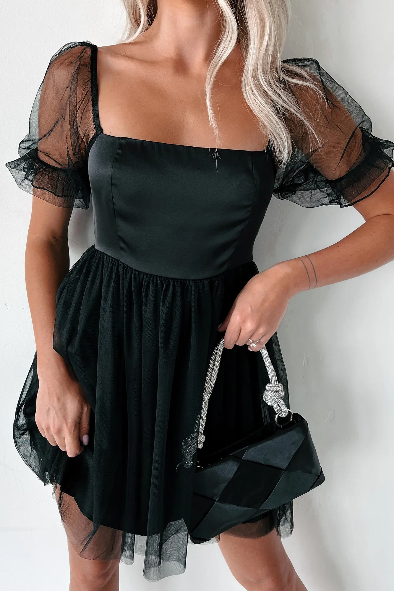 Amirah Tulle Mesh Babydoll Dress (Black)