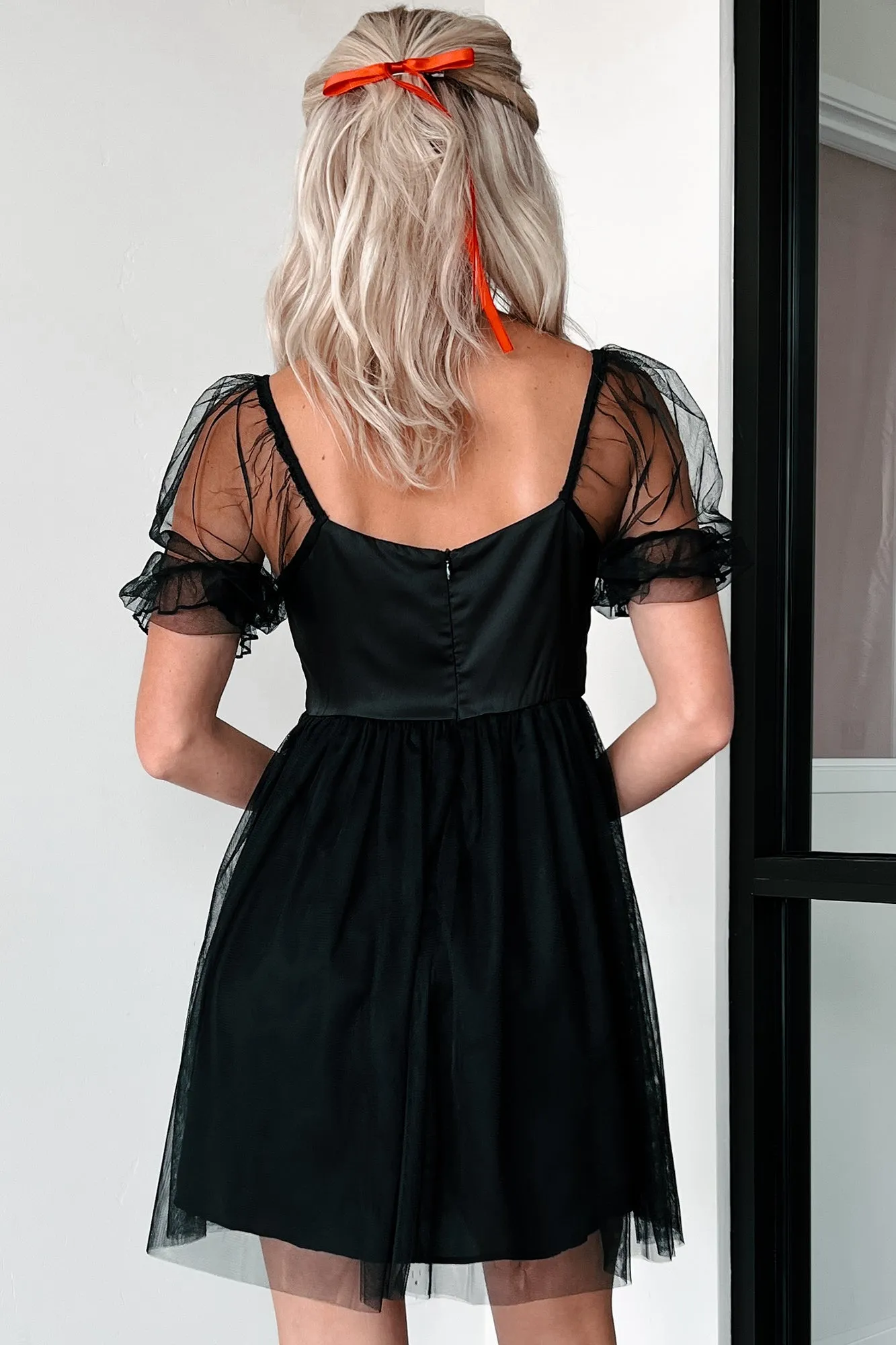 Amirah Tulle Mesh Babydoll Dress (Black)