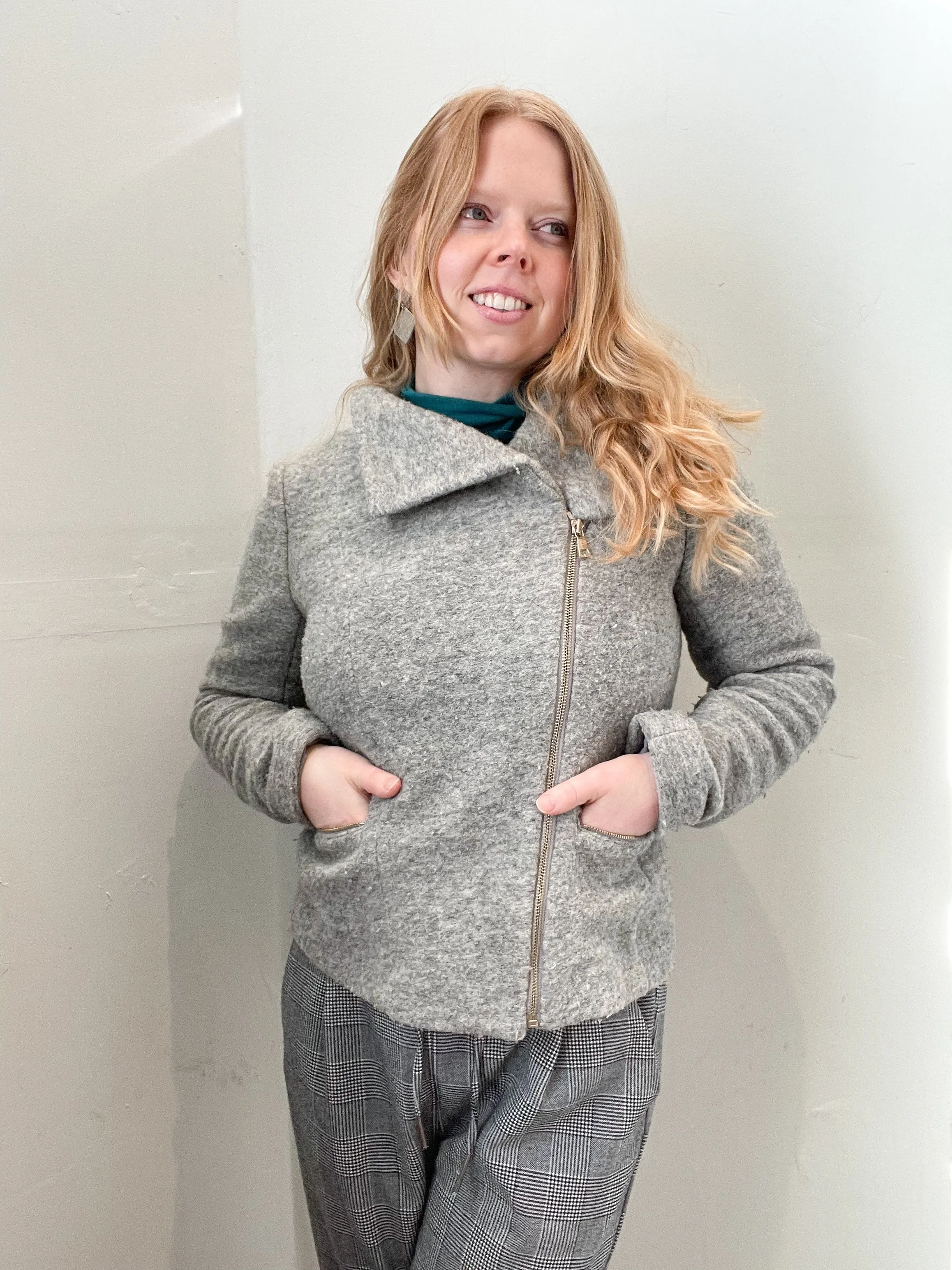 Ann Taylor Grey Wool Cropped Aviator Jacket - Small