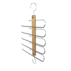 Anti-Slip Wooden Pants Hangers for 5 Pairs With Rotating Hook