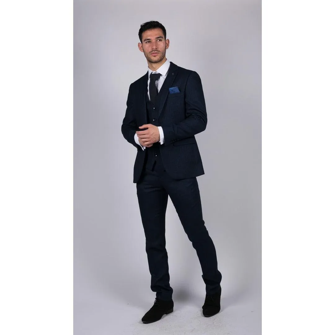 arthur- Men's Boys Navy Blue 3 Piece Suit Birdseye Suit Wedding Prom