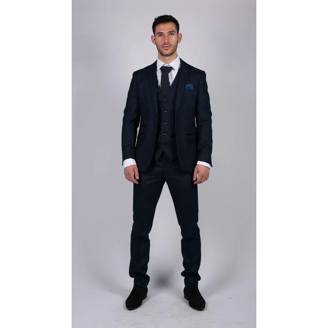 arthur- Men's Boys Navy Blue 3 Piece Suit Birdseye Suit Wedding Prom