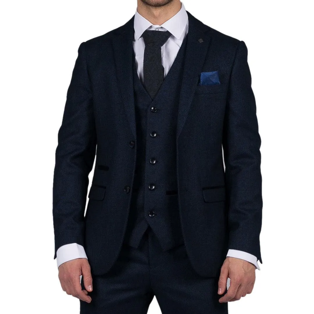 arthur- Men's Boys Navy Blue 3 Piece Suit Birdseye Suit Wedding Prom