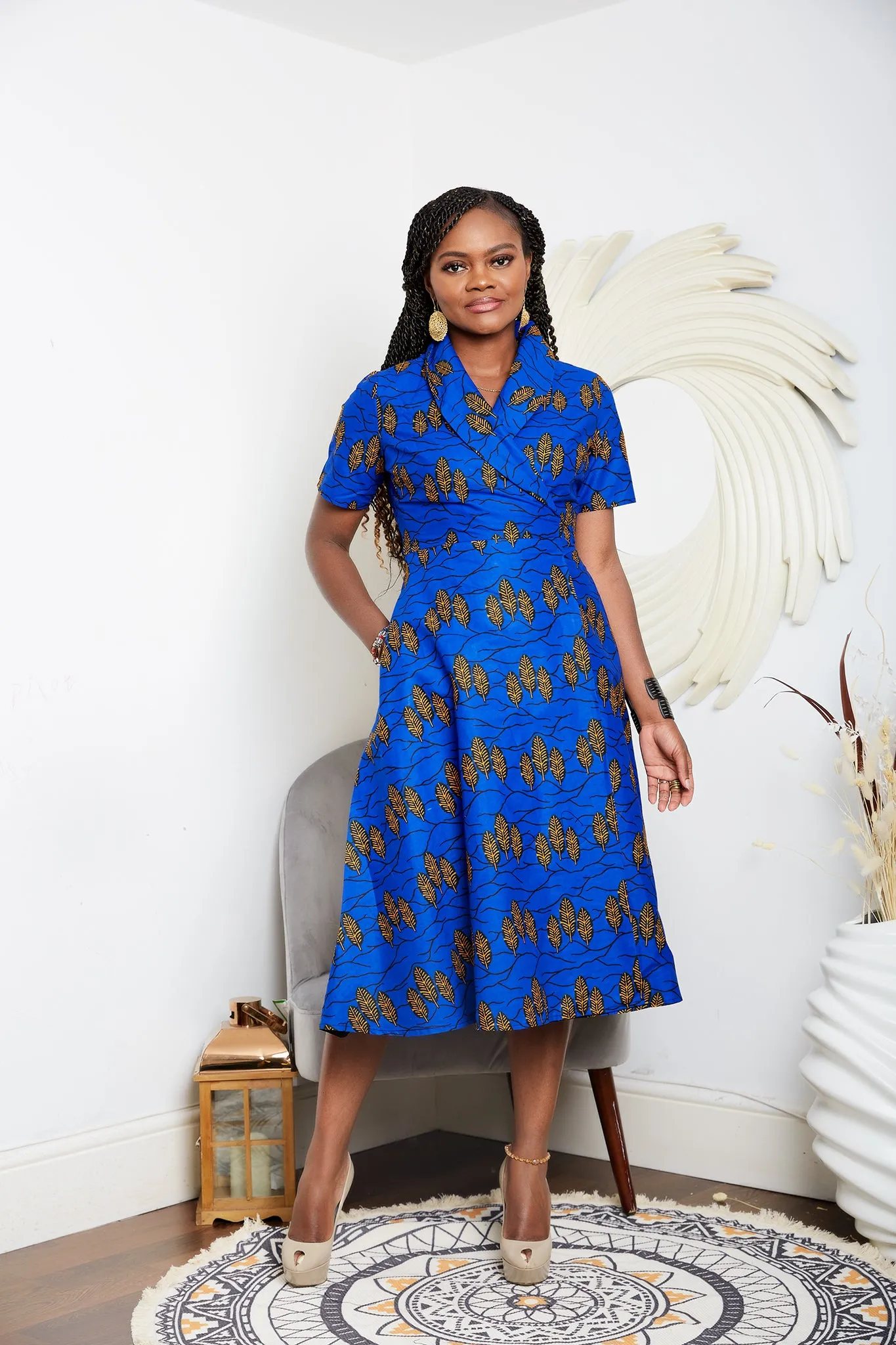 BACK IN STOCK - African Print Wrap Midi Dress - Abiba