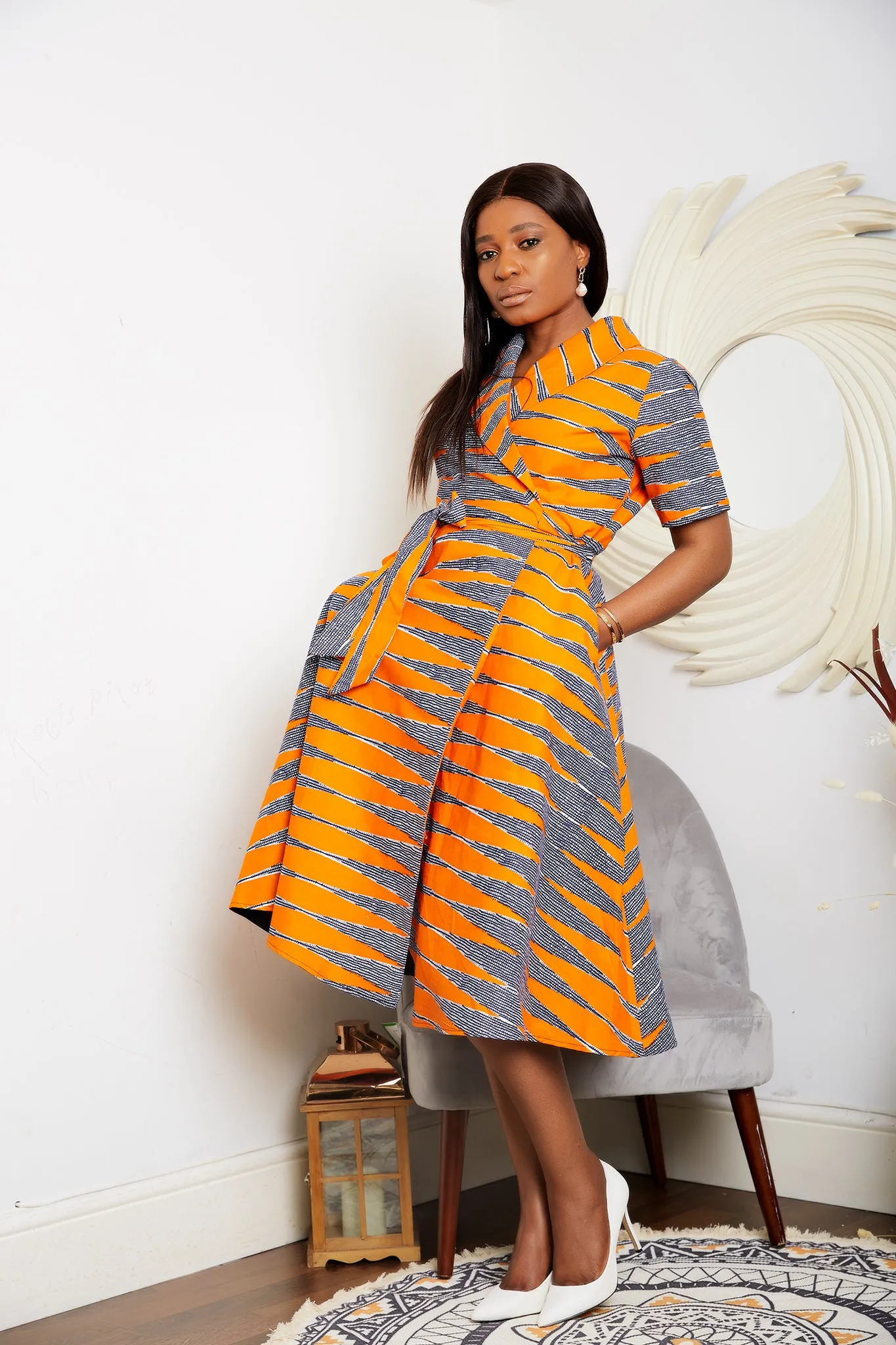 BACK IN STOCK African Print Wrap Midi Dress - Jasmine