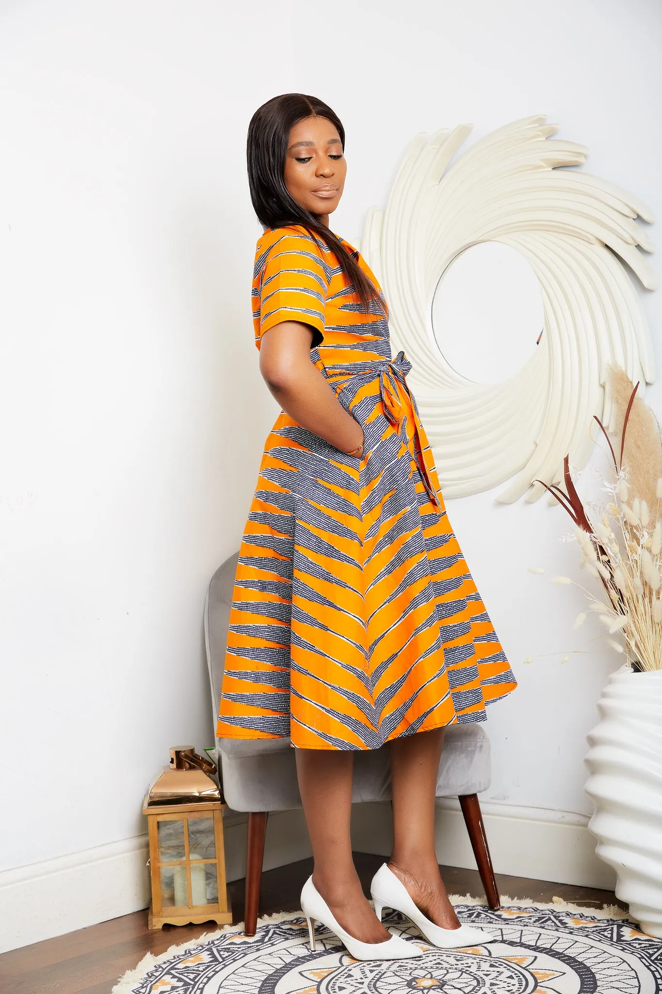 BACK IN STOCK African Print Wrap Midi Dress - Jasmine