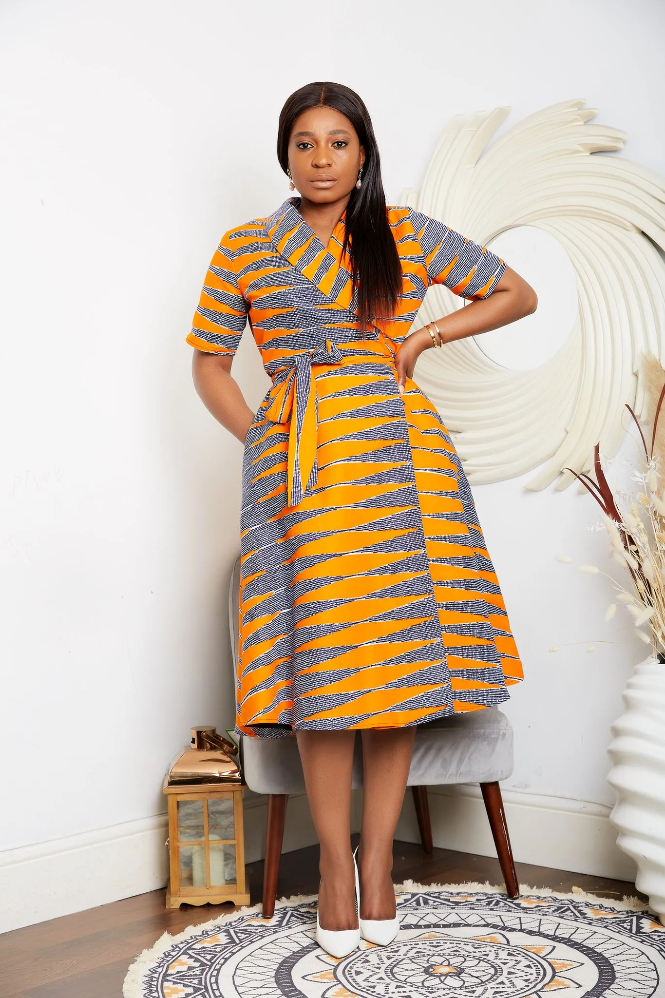 BACK IN STOCK African Print Wrap Midi Dress - Jasmine