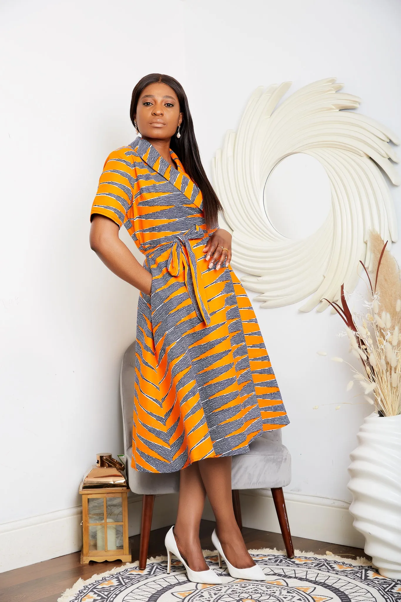 BACK IN STOCK African Print Wrap Midi Dress - Jasmine