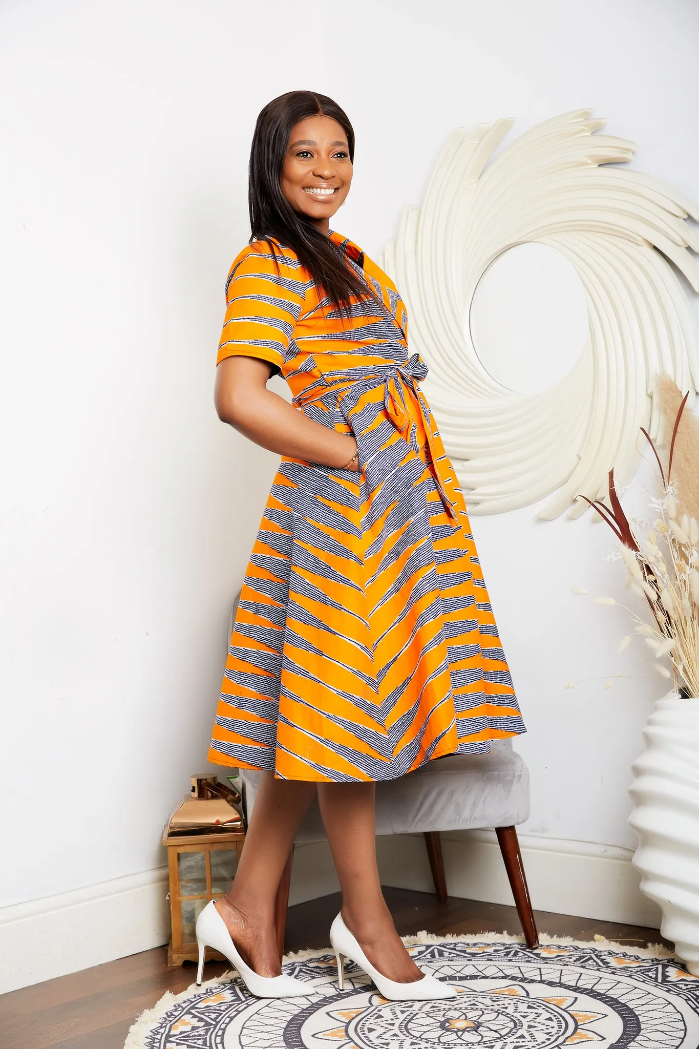 BACK IN STOCK African Print Wrap Midi Dress - Jasmine