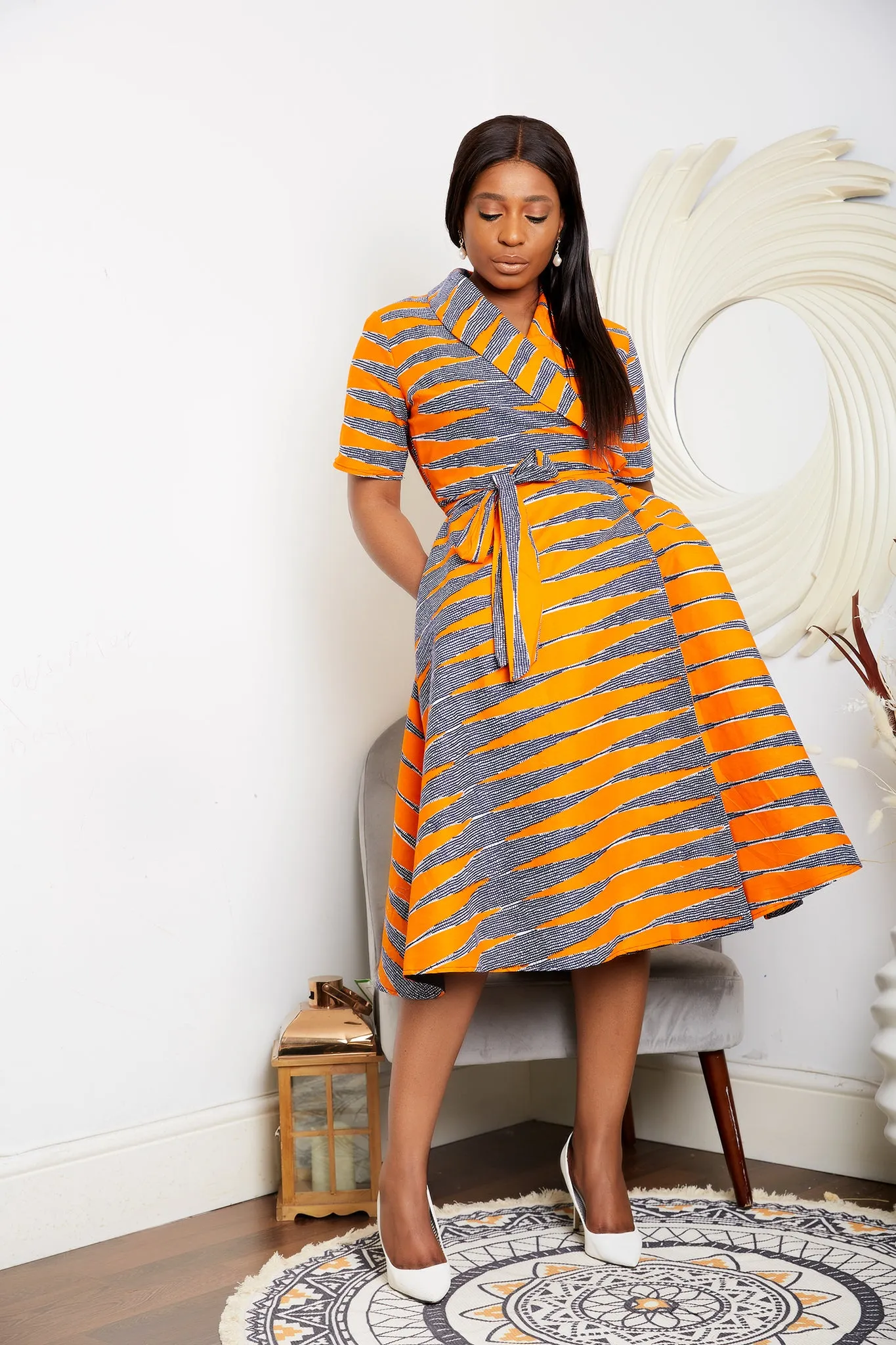 BACK IN STOCK African Print Wrap Midi Dress - Jasmine