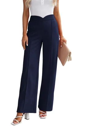 Blue Depths Women's Stretch Business Casual High Waisted Work Office Wide Leg Trouser Pants