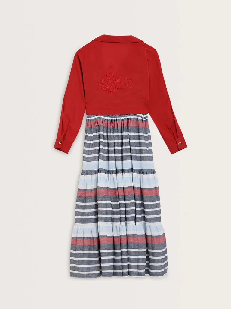 Bombay Paisley Red Tiered Cotton Blend Dress with Jacket