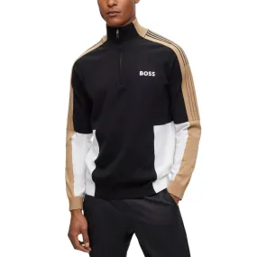 BOSS Zolkar Colour Block 1/4 Zip Pullover - Black