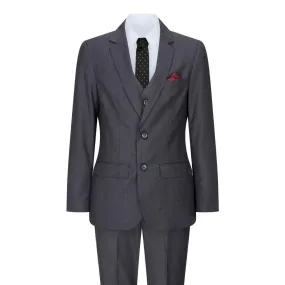 Boys 3 Piece Charcoal Dark Grey Suit Classic Wedding Party Vintage