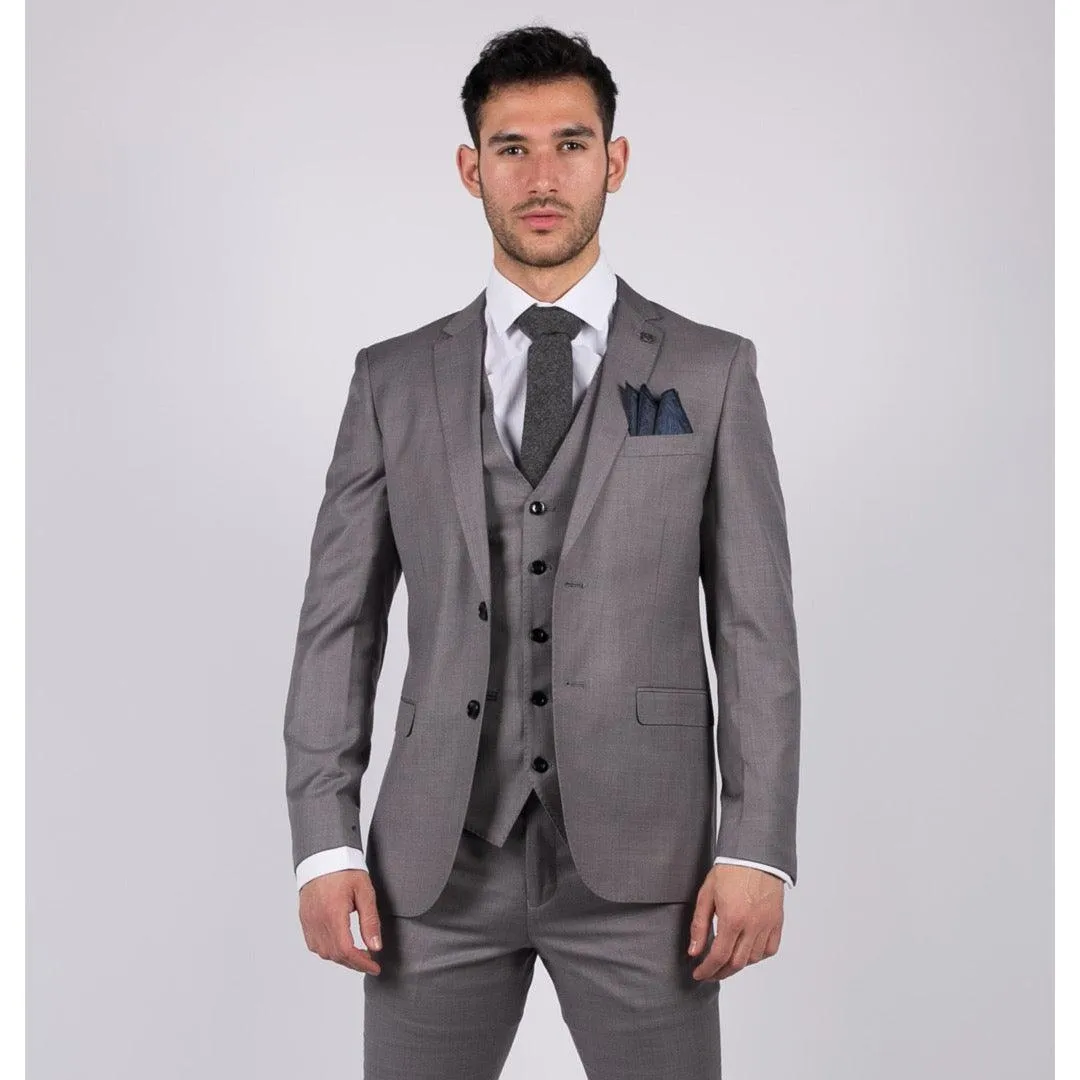 charles - Men's Boys Light Grey 3 Piece Suit Wedding Summer Prom Grooms