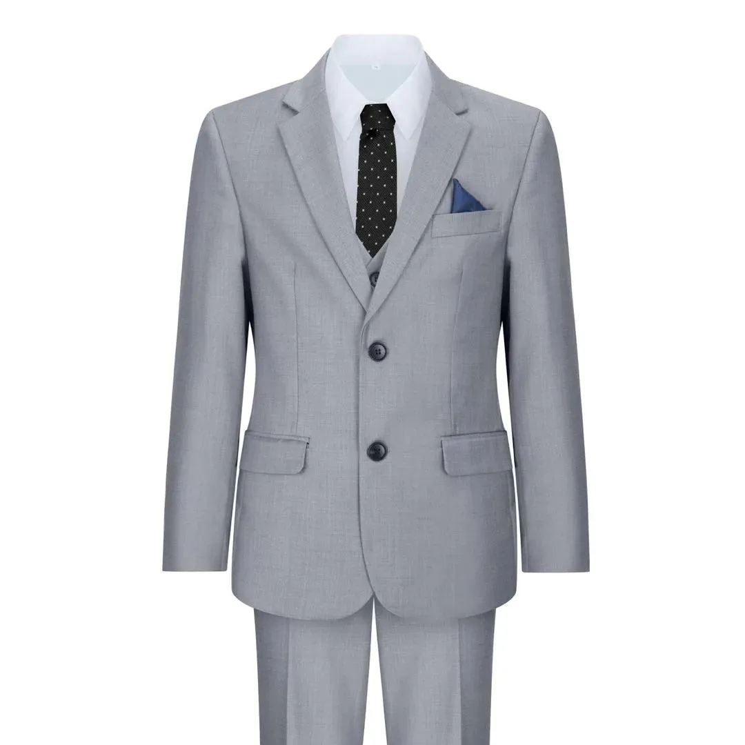 charles - Men's Boys Light Grey 3 Piece Suit Wedding Summer Prom Grooms