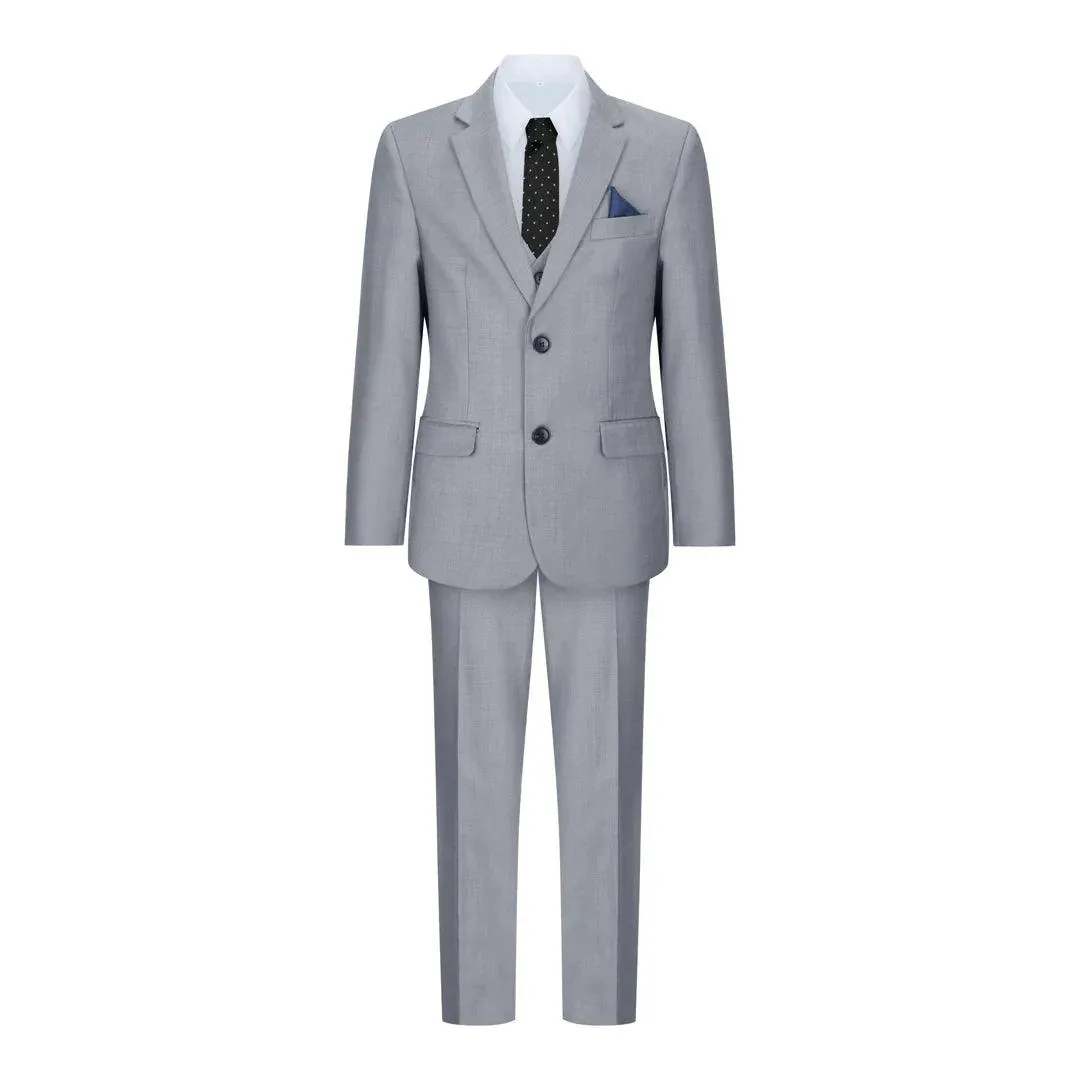 charles - Men's Boys Light Grey 3 Piece Suit Wedding Summer Prom Grooms