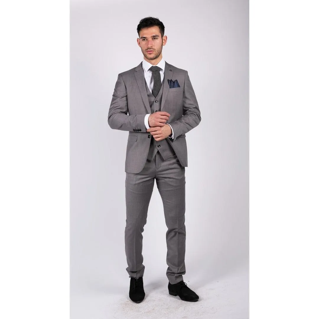 charles - Men's Boys Light Grey 3 Piece Suit Wedding Summer Prom Grooms