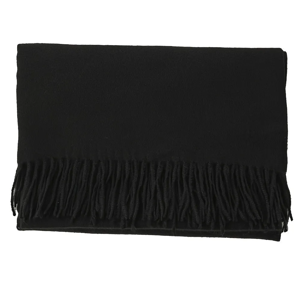 Chic Faux Cashmere Knit Scarf with Tassels - Cozy, Warm & Windproof for Winter | Solid Color, Non-Stretch Polyester