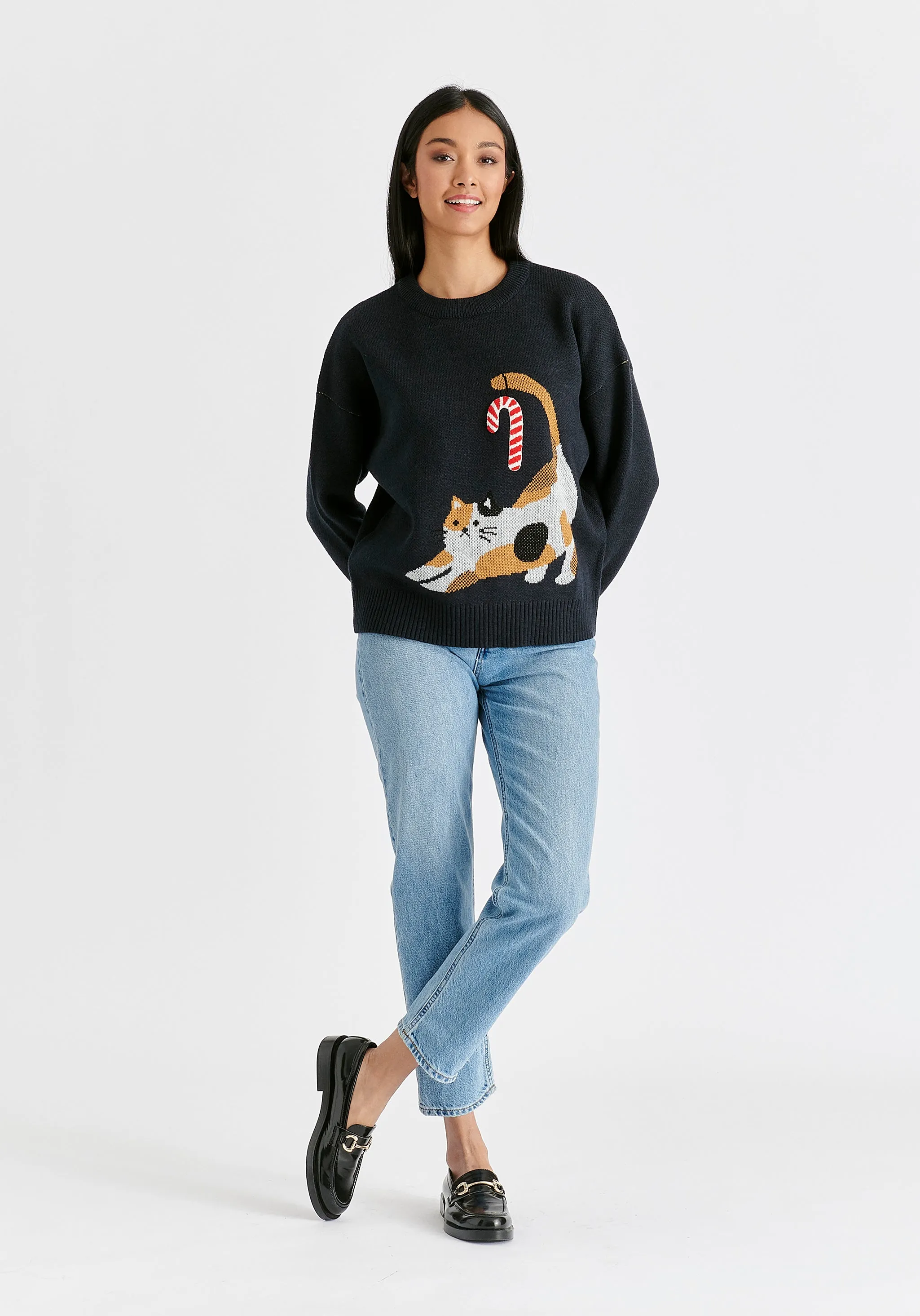 Christmas Jumper with Cat and Candy Cane