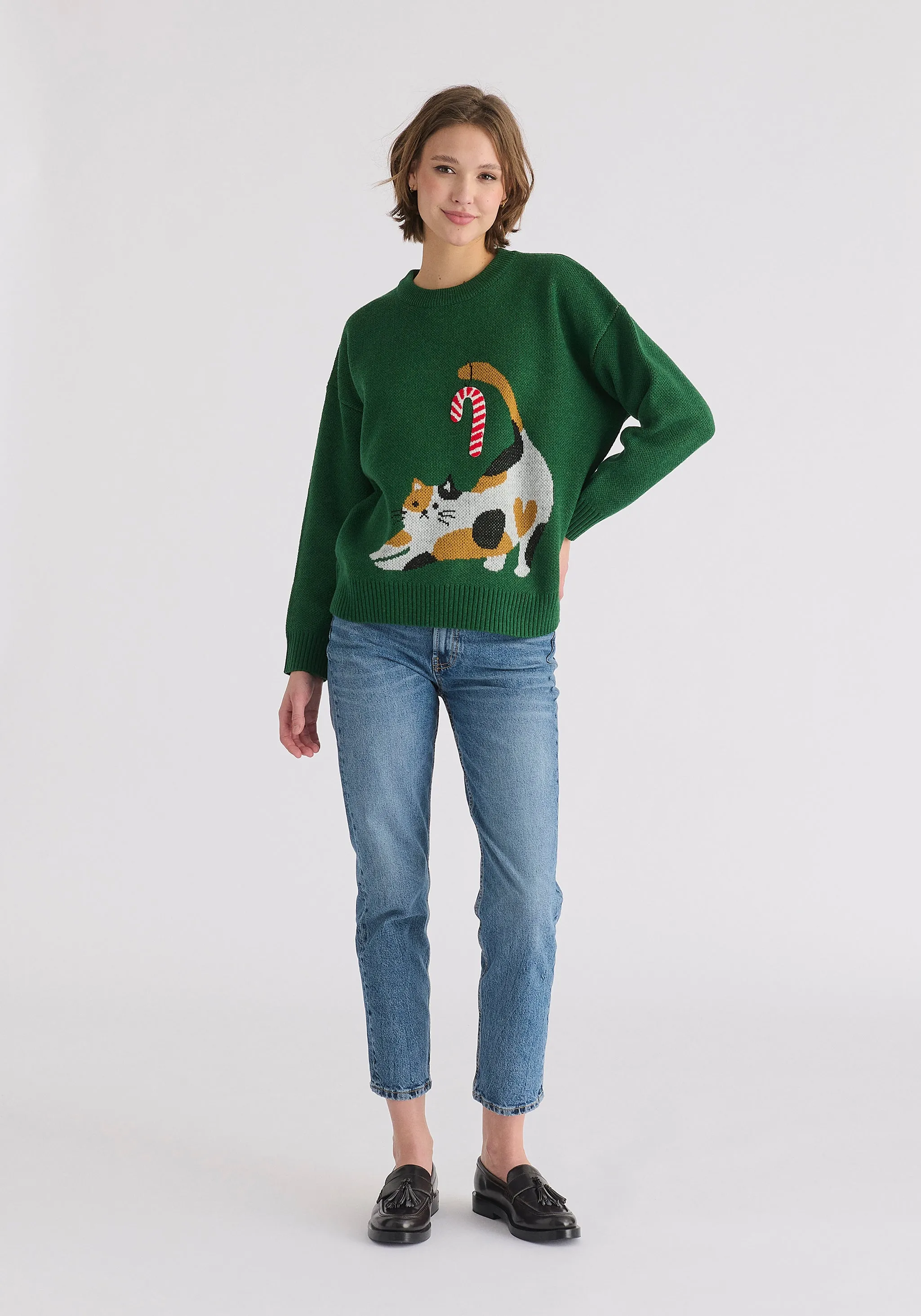 Christmas Jumper with Cat and Candy Cane