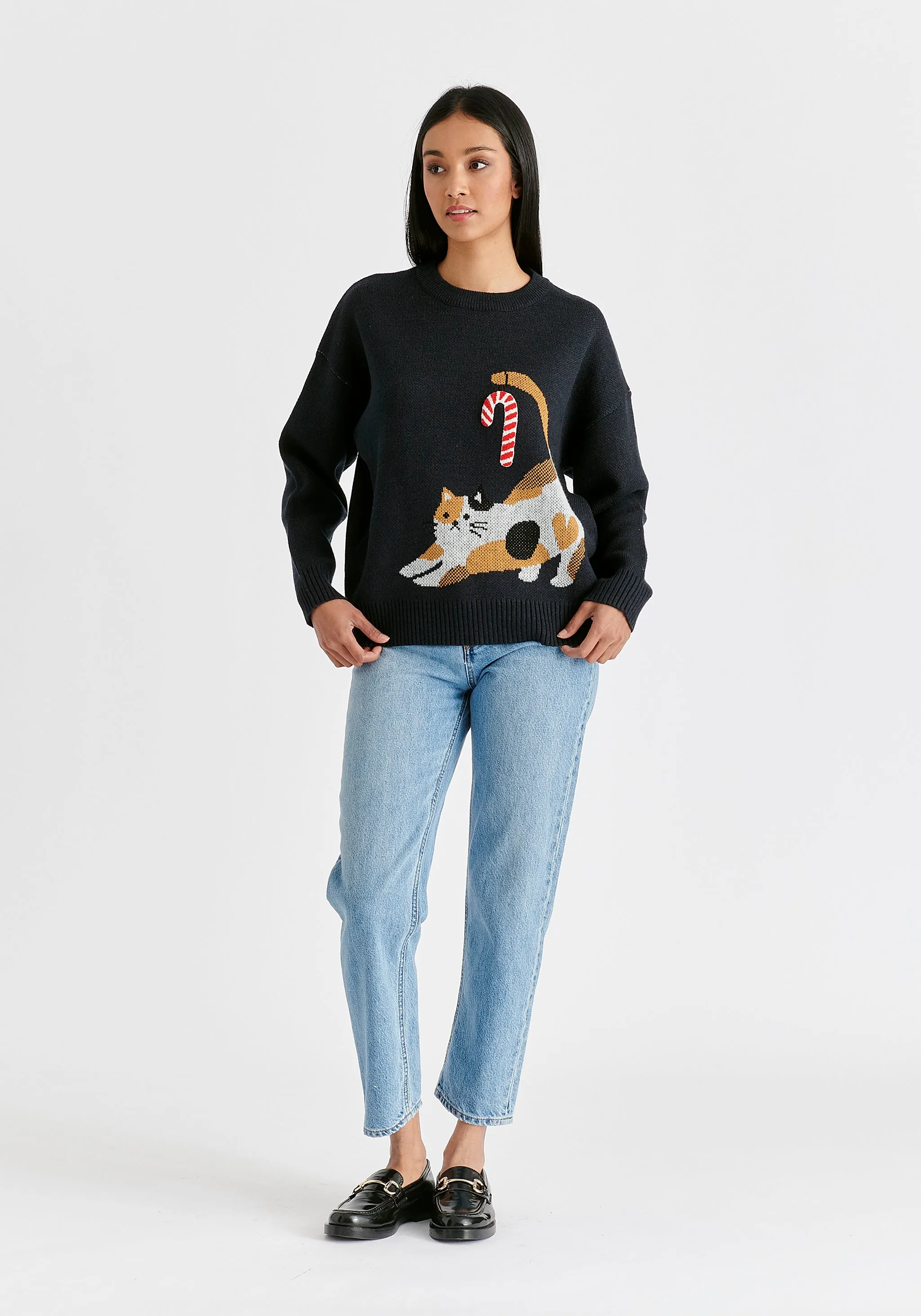 Christmas Jumper with Cat and Candy Cane