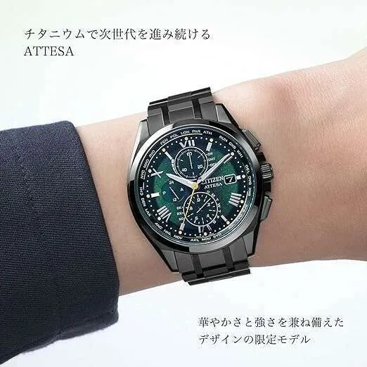 CITIZEN ATTESA CHRONOGRAPH LIGHT IN BLACK 2022 GREEN EDITION MEN WATCH (1500 LIMITED) AT8049-61W