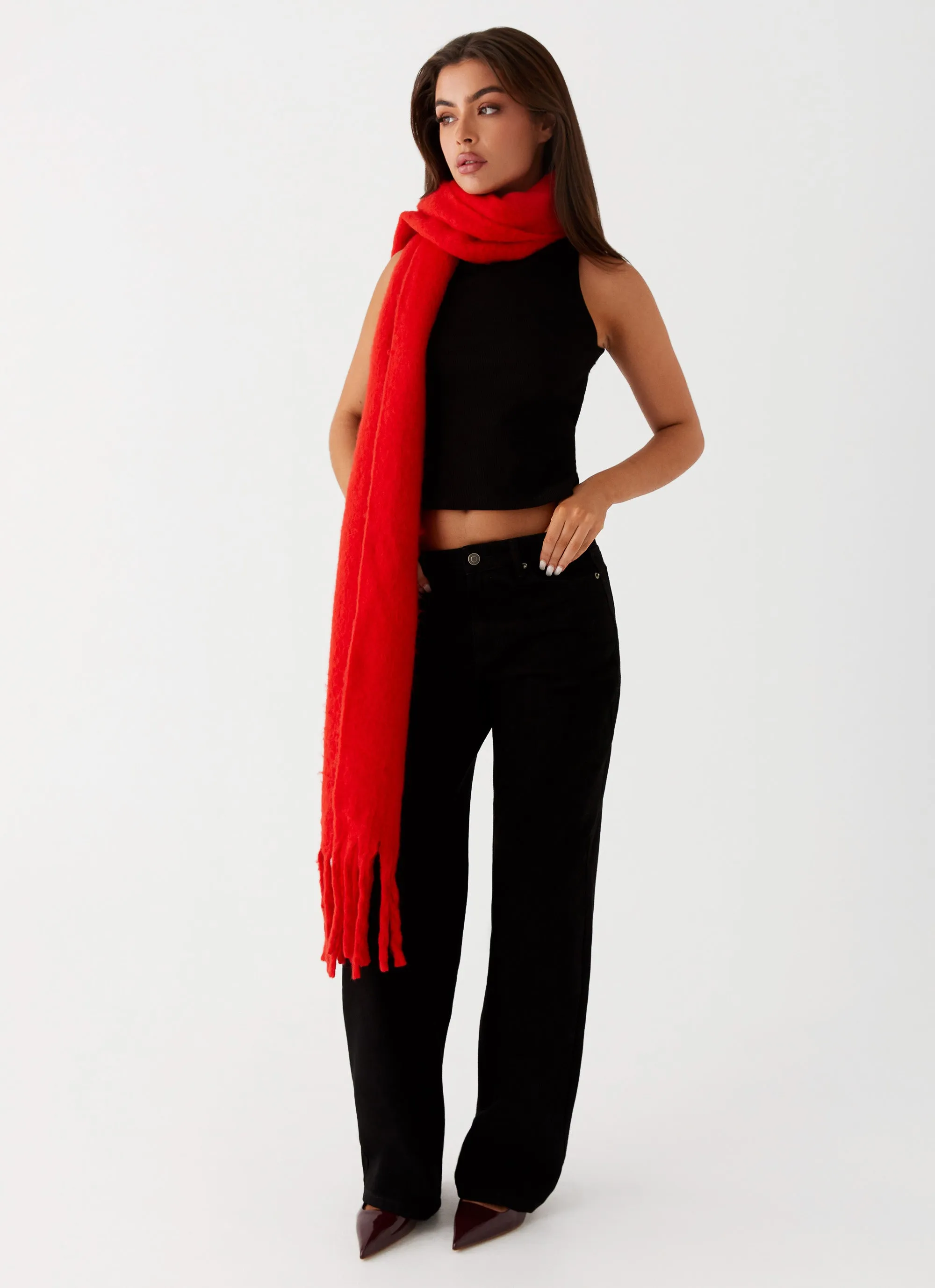 Claret Plain Knit Scarf - Red