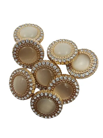 Classic Gold Round Rimstone Metal Shank Button (Pack of 8 Buttons)