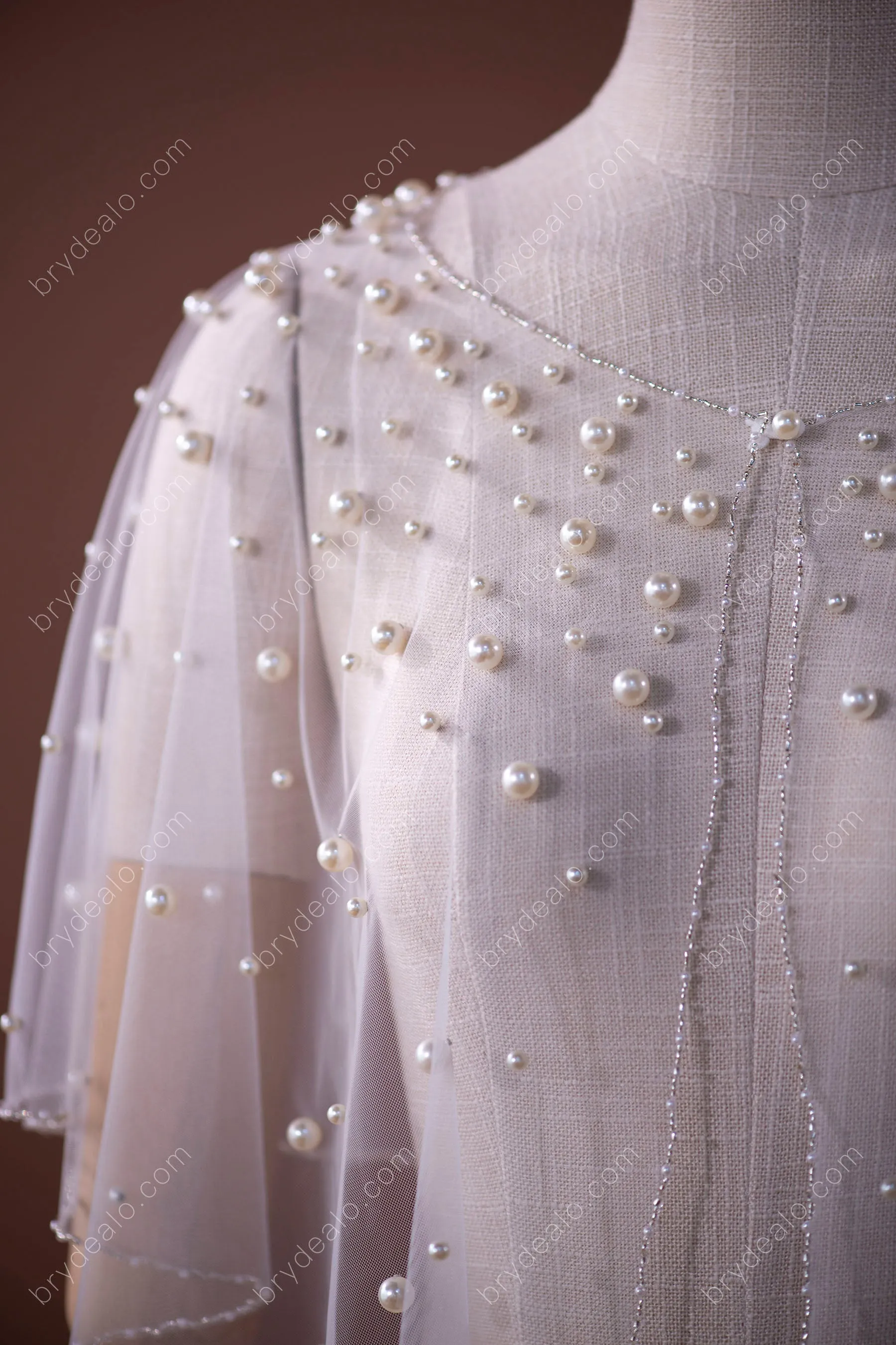 Classy Pearls Tulle Bridal Cape