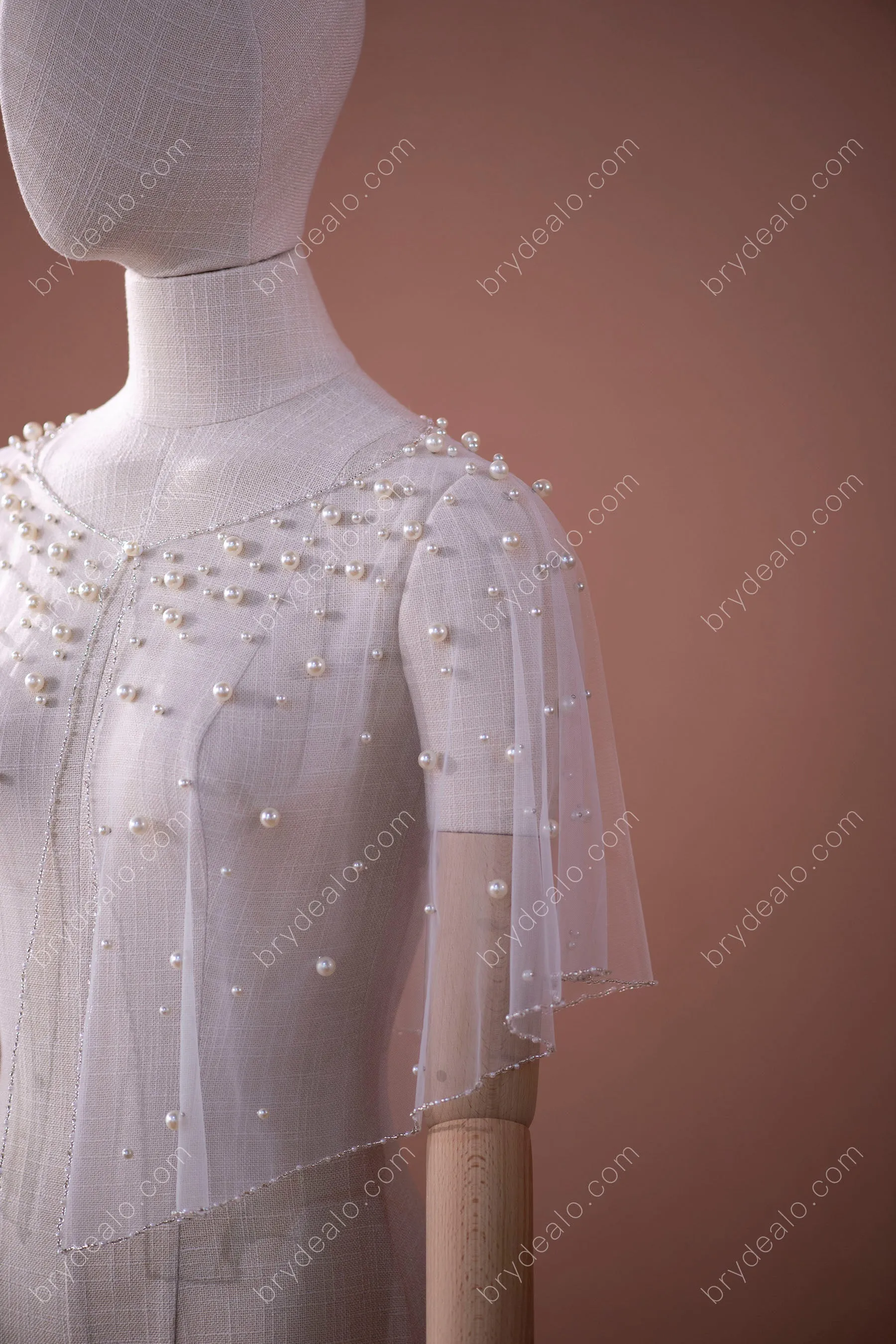 Classy Pearls Tulle Bridal Cape