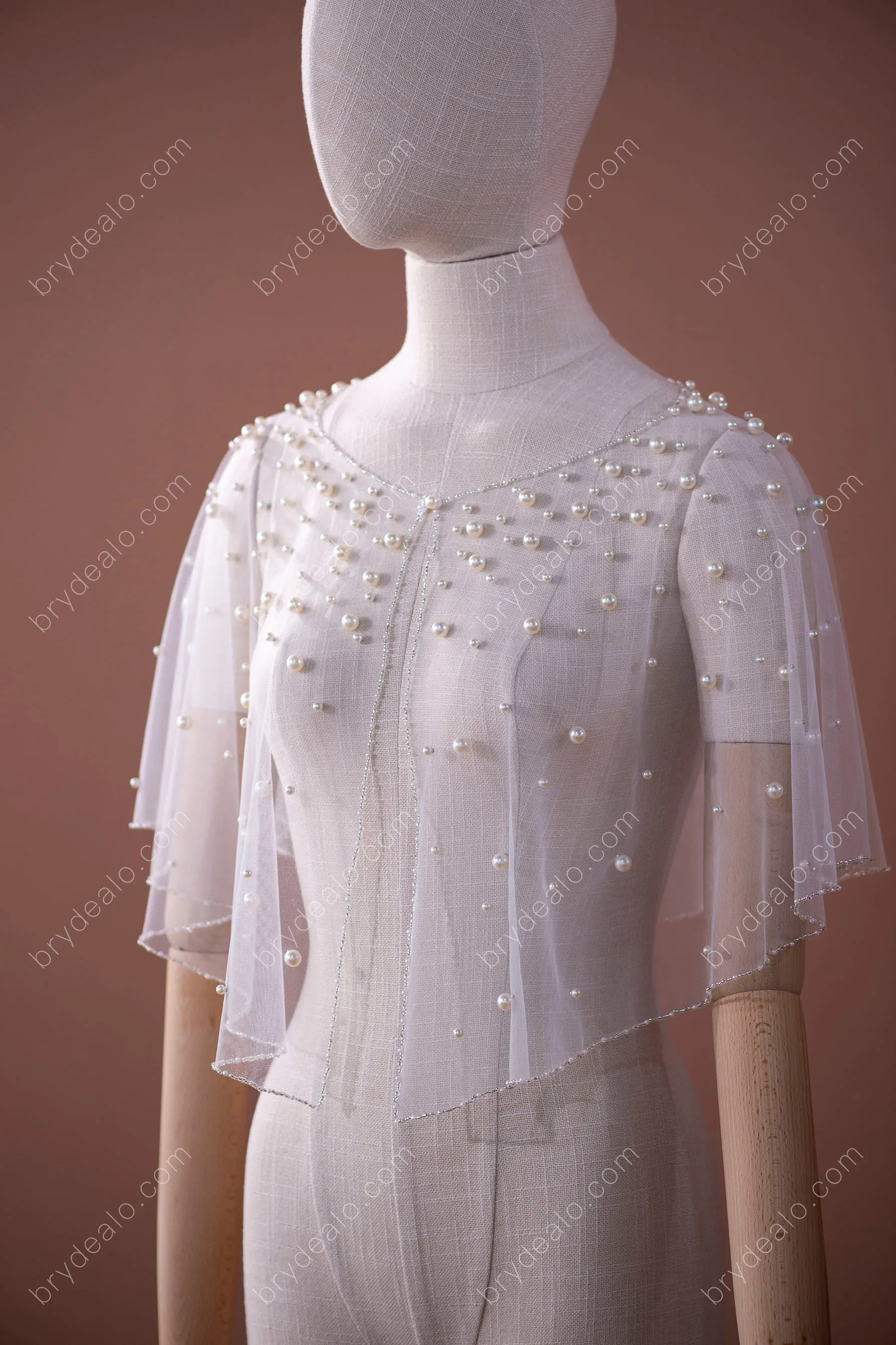 Classy Pearls Tulle Bridal Cape