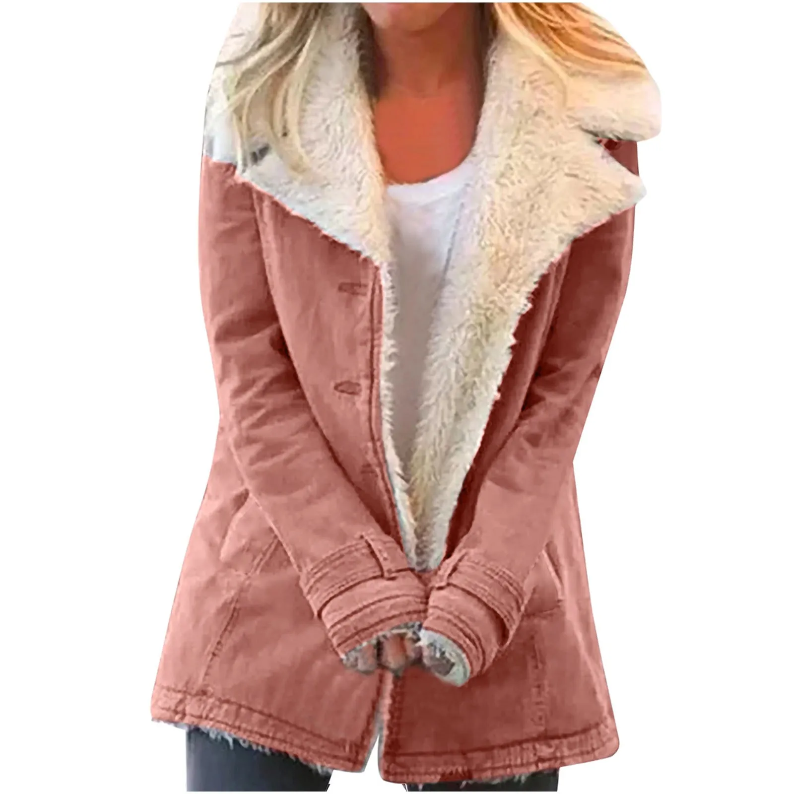 Cross-border 2023  New Hot Sale Autumn and Winter New Fleece Thickened Solid Color Plush Button Jacket Women's Clothing