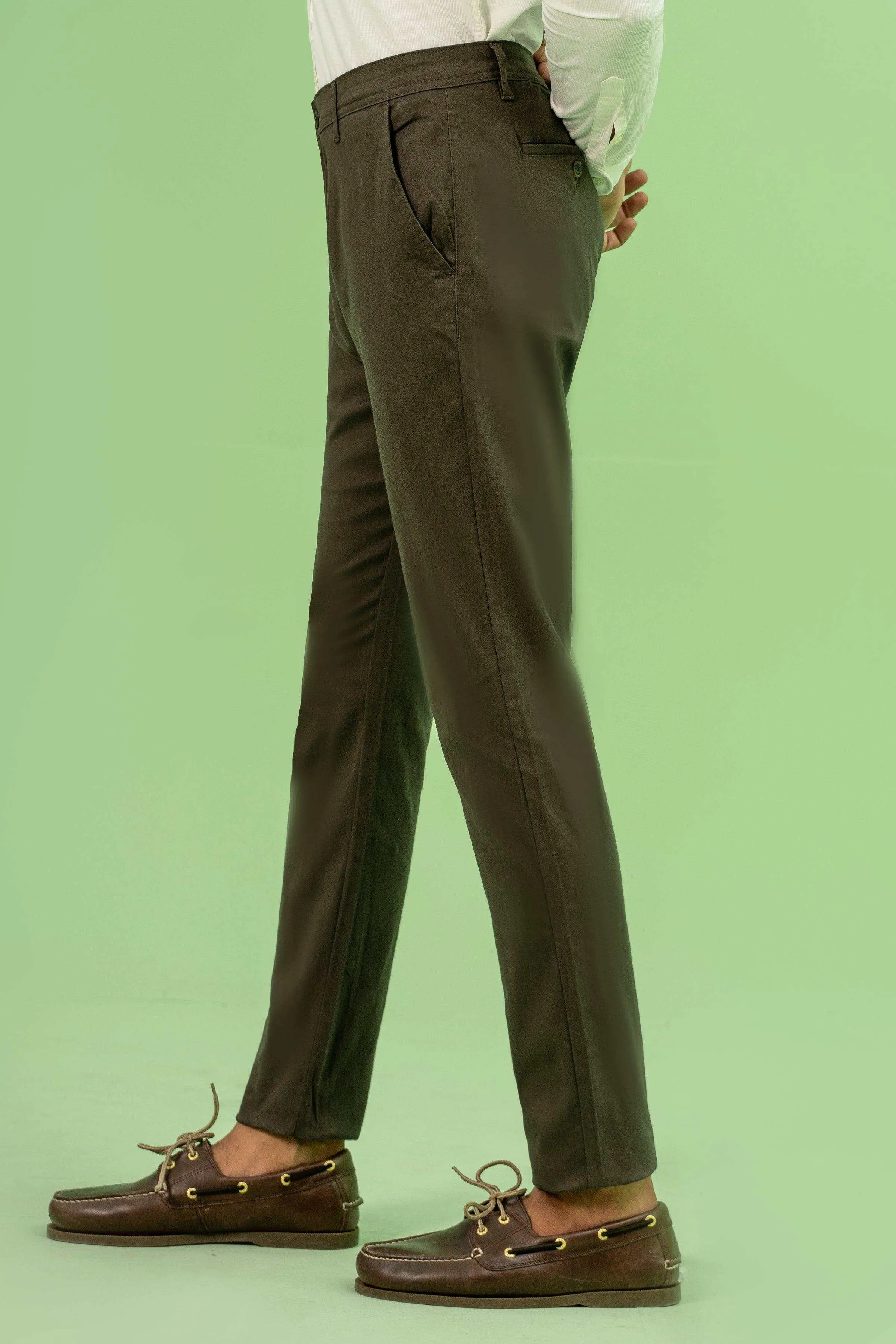 CROSS POCKET SATAIN SLIM FIT PANT DARK OLIVE