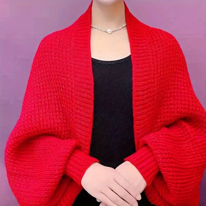 Elegant Windproof Cardigan Shawl - Soft Knit, Loose Fit, Solid Color, Sleeve Design, Coldproof, Autumn and Winter Essential - Perfect for Women