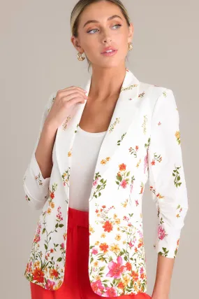 Eternal Bloom Ivory Floral Linen Blazer