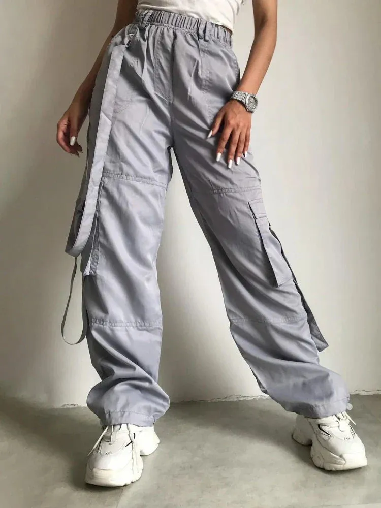 Fashion Sweatwear Winter Autumn High Pink Casual Waist Loose Pocket Cargo Baggy Pants