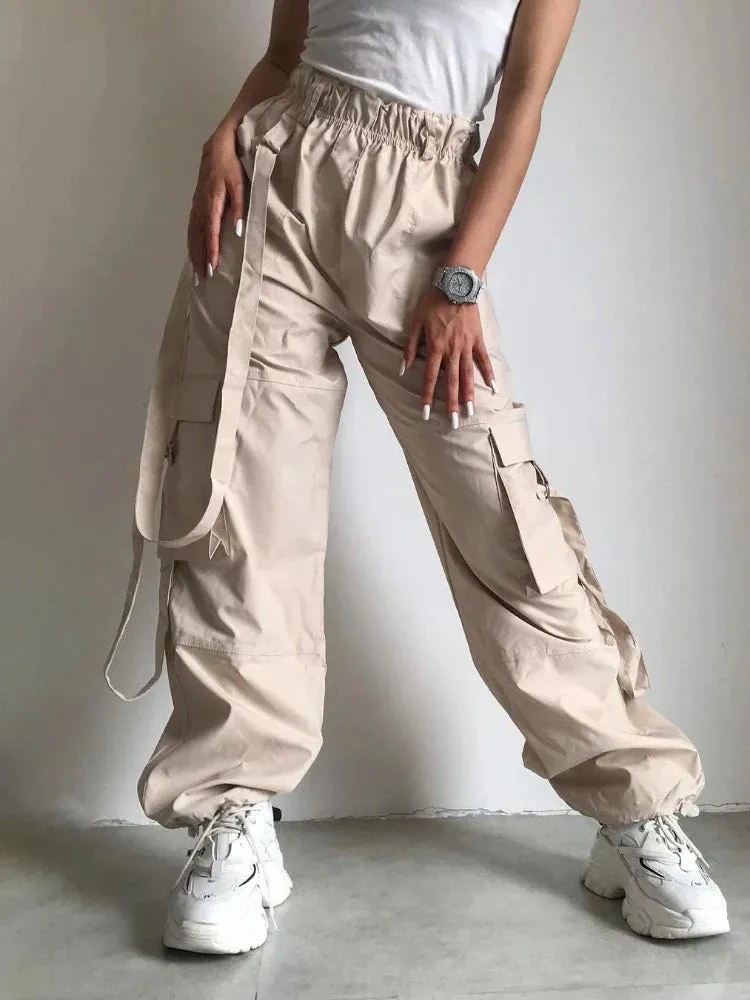 Fashion Sweatwear Winter Autumn High Pink Casual Waist Loose Pocket Cargo Baggy Pants