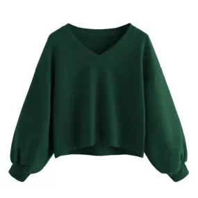 Fashion Women's Solid Color Casual Drop Shoulder Lantern Sleeve sweatshirt