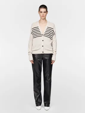 Featherweight Boyfriend Cardigan in Crema w/ Black Stripe