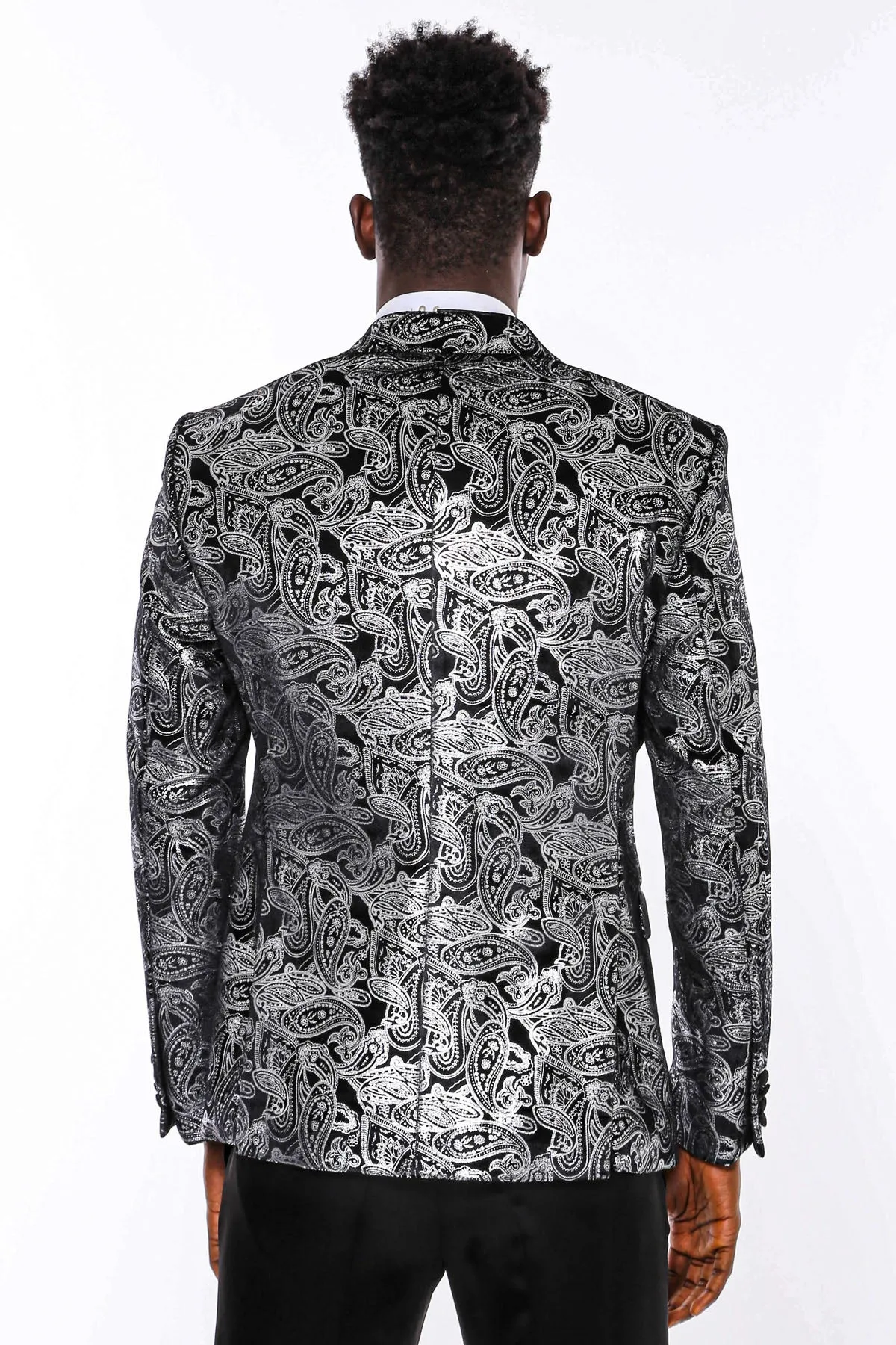 Gold Patterned Over Grey Men Party Blazer - Wessi