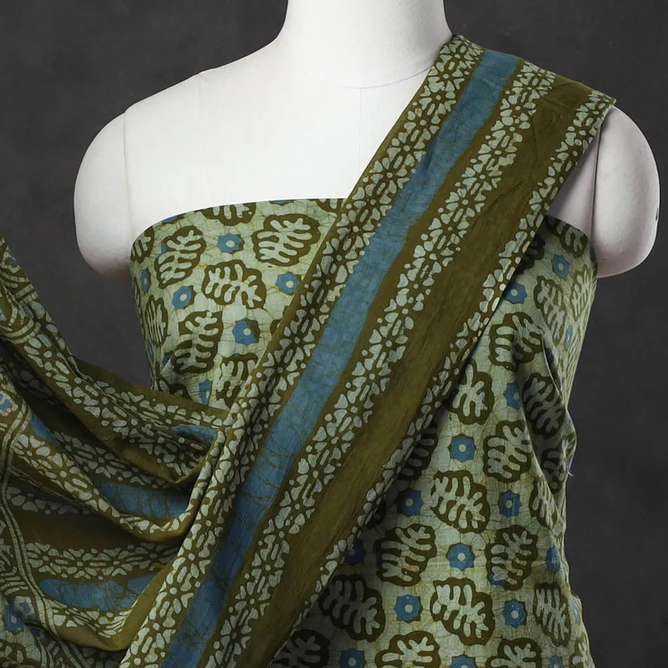 Green - Kutch Print Cotton 3pc Batik Dress Material 15