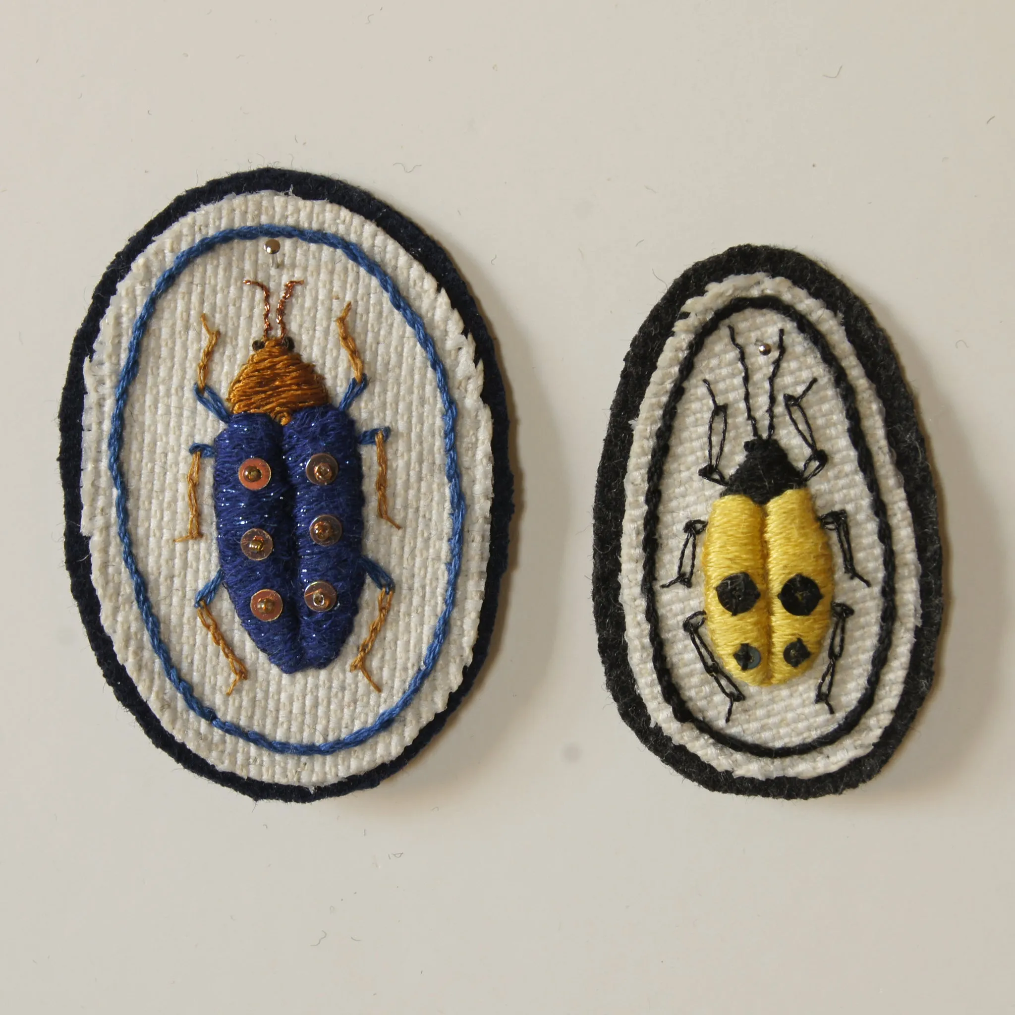 Hand Embroidered Sew On Patches Set of Two Jewel Beetles Buprestidae